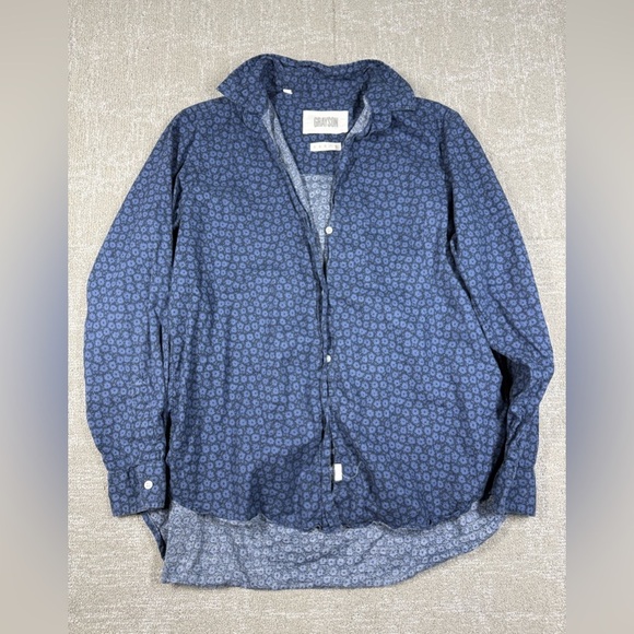 Grayson The Hero Marine Blue Floral 3/4 Button Down Boho Blouse Size 04 - Picture 1 of 6
